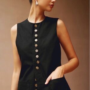 Cotton & Linen Button-Front Vest